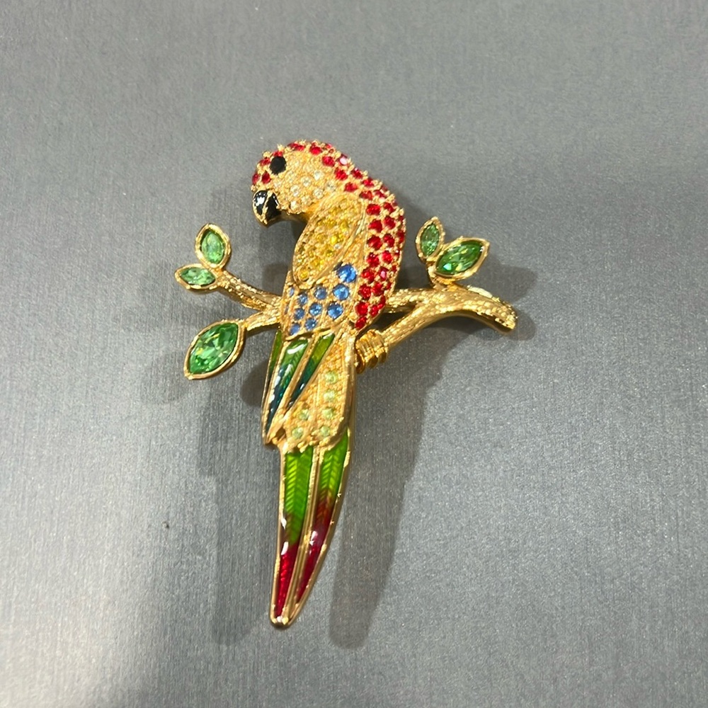 Signed Swarovski parrot pin brooch